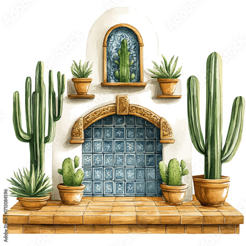 Mexican Colorful Altars, watercolor illustration vector, isolated on a white background.