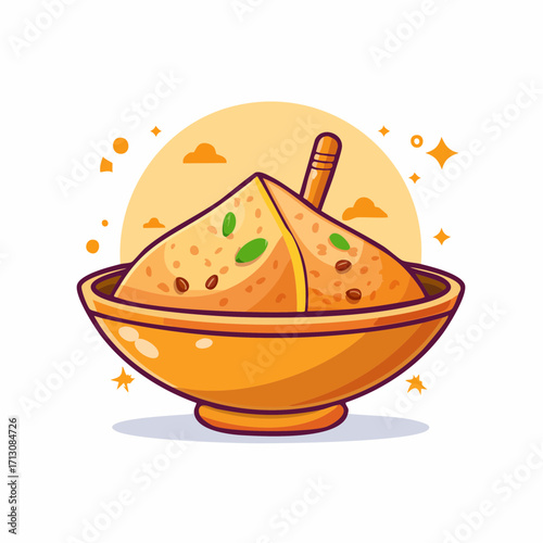 Delicious Suji Halwa A Sweet Treat in a Bowl - Cartoon Illustration