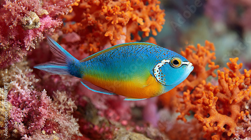 Vibrant reef fish amidst coral