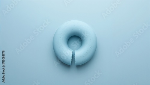 a portion cut from donut a image of donut with sky blue background 