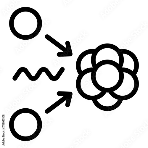 fusion reaction outline icon showing atomic energy release