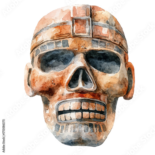 Mexican Aztec Heritage, watercolor clipart vector, isolated on a white background.