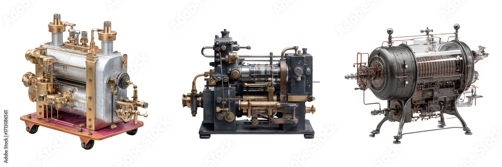 Fototapeta premium Set of Shredding production machine for PVC plastics on transparent png background. Ai generated