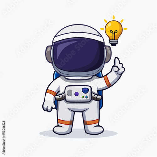 Cute Astronaut with a Bright Idea Cartoon Illustration