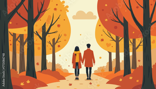 Autumn love story A couple's forest walk
