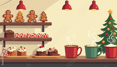 Cozy Christmas Bakery Scene with Warm Beverages