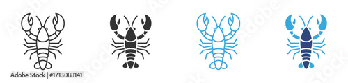 lobster icon set in outline and flat style, vector illustration .