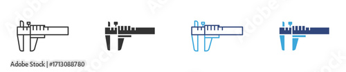 Vernier caliper icon set in outline and flat style, vector illustration .