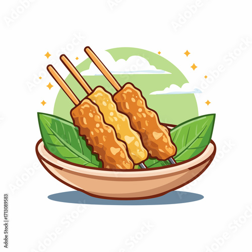 Delicious Sate Padang Skewers A Cartoon Vector Illustration of Indonesian Cuisine