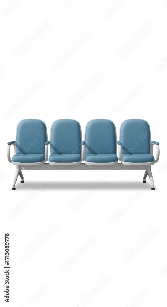 Obraz premium Row of blue waiting chairs against a white background.