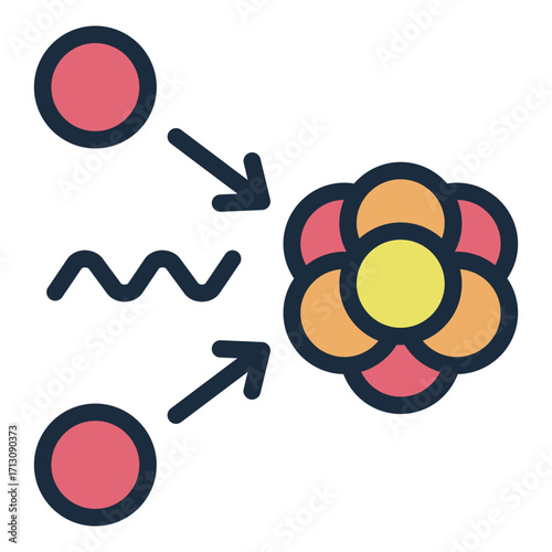 fusion reaction filled line icon showing atomic energy release