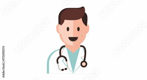 Cartoon doctor with stethoscope wearing a white coat.