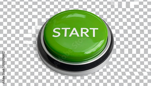 Graphic design with a circular button with white text reading Start on a green background. Image generated with AI.
