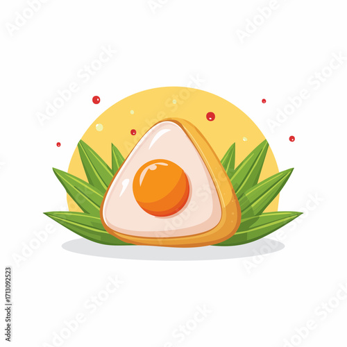 Whimsical Indonesian Fried Tofu Illustration with Green Leaves and Cartoon Style