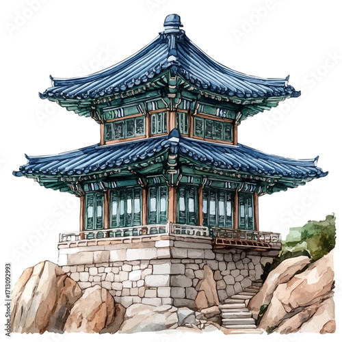 Korean Seaside Festival, watercolor painting vector, isolated on a white background.