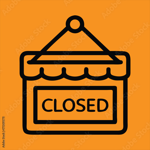 Black Closed Sign Icon on Orange Background