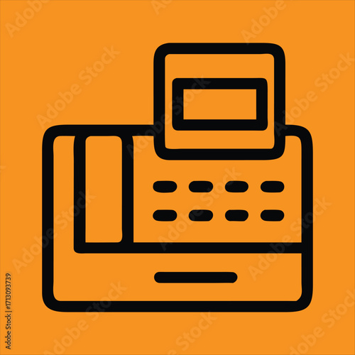 Black Cash Register Icon on Orange Background