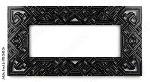 Elegant ornate black marble photo frame with intricate geometric art deco design