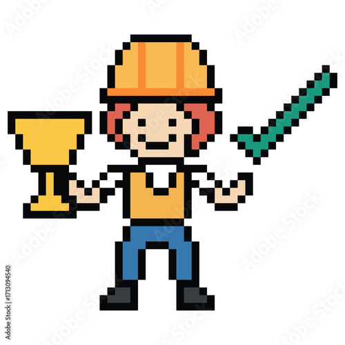 Cartoon pixel 8 bit character engineer man worker industry warehouse fix decoration 8 bit male boy male engineer storage game png vector.