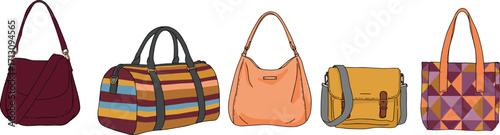 Stylish Handbag Collection – Tote, Duffel, Hobo, Messenger, and Shoulder Bags for Fashion, Retail, E-commerce, and Product Display Use