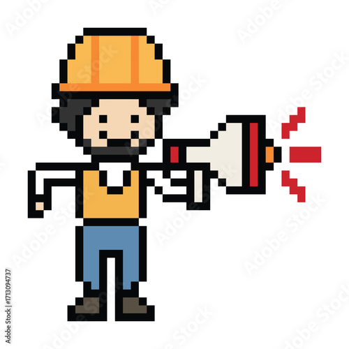 Cartoon pixel 8 bit character engineer man worker industry warehouse fix decoration 8 bit male boy male engineer storage game png vector.