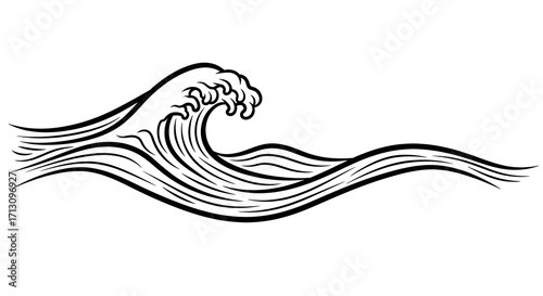 Dynamic black and white wave cresting powerfully in bold graphic style