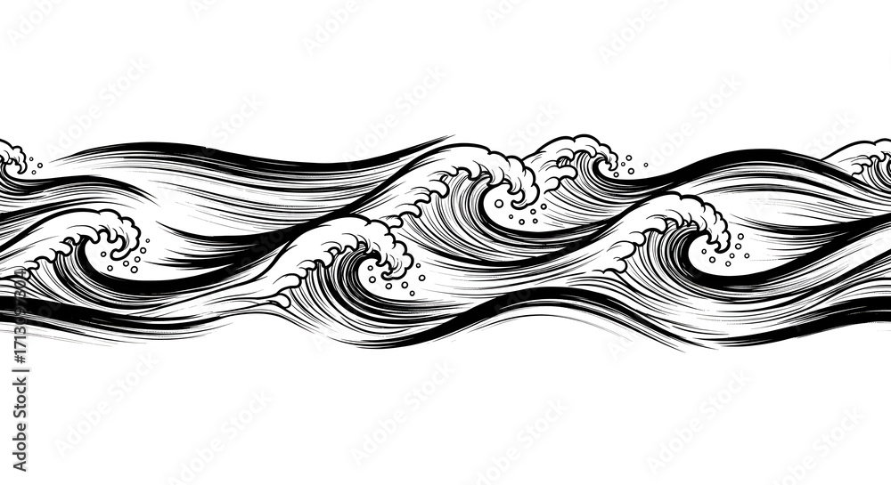 Fototapeta premium Dynamic black and white ocean waves create a powerful, flowing pattern for a bold design