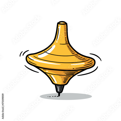 Spinning action of a yellow top indoor playroom graphic illustration whimsical environment creative concept. Vector illustration