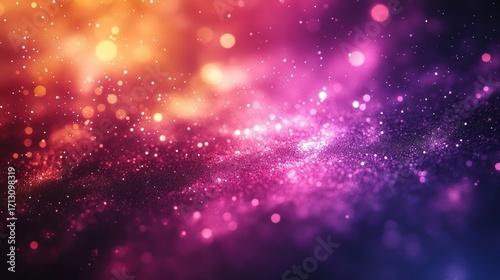 Vibrant Abstract Background with Bokeh Lights and Glittering Particles in a Gradient of Warm and Cool Tones