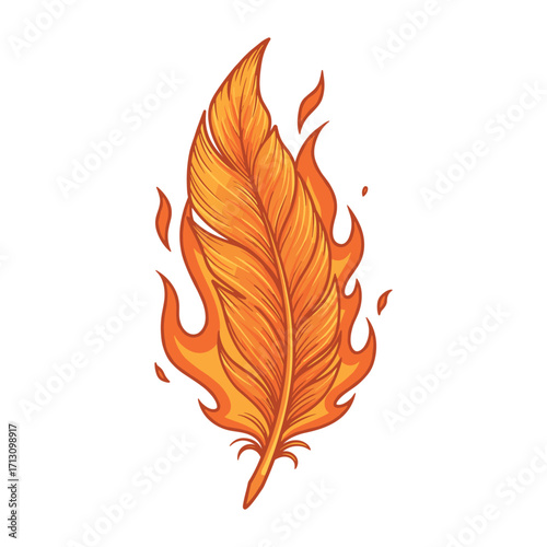 Fiery orange feather illustration artistic creation digital artwork vibrant colors creative perspective passion concept. Vector illustration