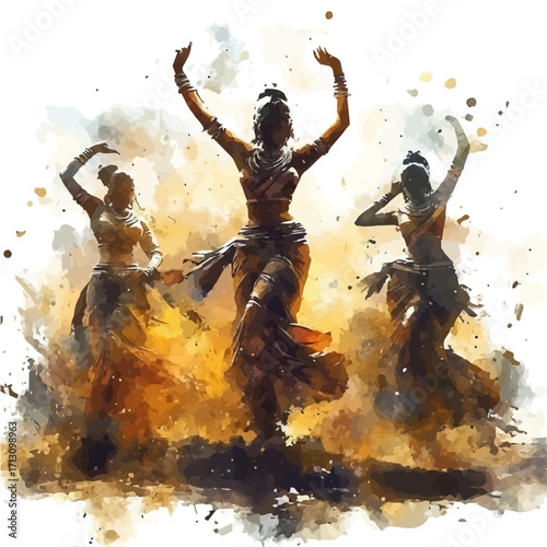 Indian Spring Celebration, watercolor illustration vector, isolated on a white background.