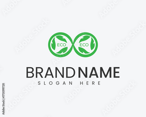 Two Green Circles with ECO Text and Leaf Icons Logo Keywords: eco logo, green logo, recycling logo, sustainability logo, nature logo, branding, brand name, slogan, logo design, symbol, icon
