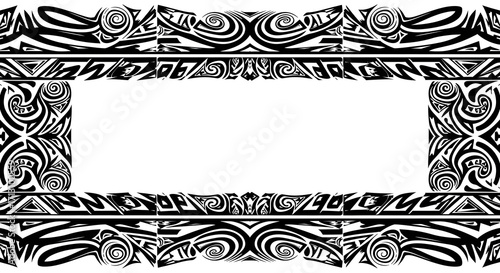 Bold tribal tattoo border design in classic black and white for dynamic graphic elements