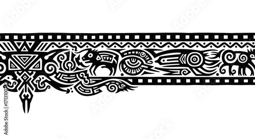 Dynamic black and white tribal art design, perfect for borders and decorative elements