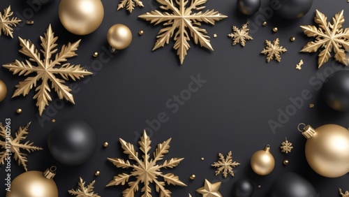 Elegant matte black Christmas scene with metallic gold holiday decor