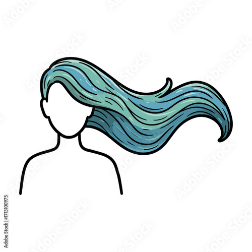 Artistic representation of flowing hair digital illustration creative style vibrant colors beauty concept. Vector illustration