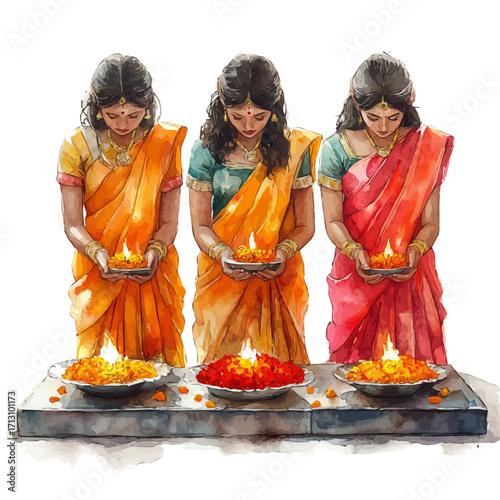 Indian Devotional Chants, watercolor illustration vector, isolated on a white background.