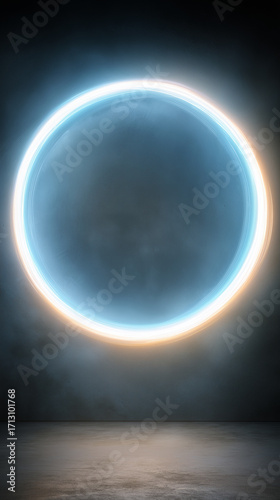 An isolated blue glow on a pure black background with a floating effect. Completely free of shadows and reflections, with no contact with the floor or base, creating a modern, futuristic, and minimali