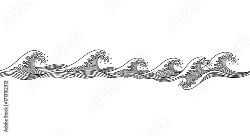 Cuadro en lienzo Dynamic ink brush stroke captures the raw power of a crashing ocean wave