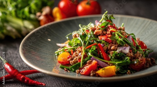 Wallpaper Mural Vibrant Lentil Salad with Arugula, Tomatoes, and Peppers, Artfully Plated on Rustic Dish. Torontodigital.ca