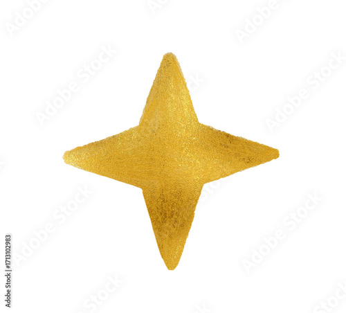 Star painted by hand with gold metallic paint. Decorative star made of gold foil.