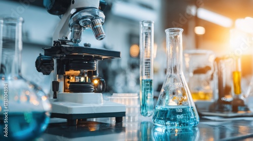 Blurry of Science laboratory classroom for background usage