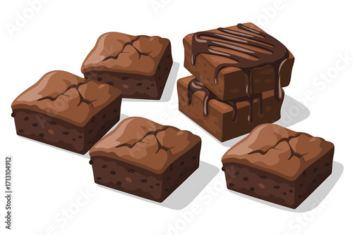 Delicious chocolate brownies a stacked and scattered arrangement for your sweet cravings vector