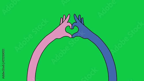 Cartoon Hands Creating a Heart Shape Gesture on Green Screen
