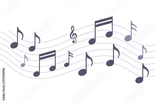 Melodic musical notes flowing on staff lines expressing musical composition and harmony vector