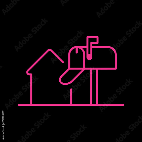 Red neon house and mailbox icon silhouette glowing against dark vector
