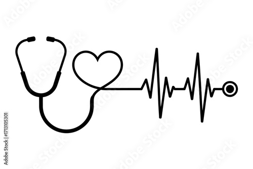 Stethoscope heartbeat ecg line art medical symbol for healthcare and cardiology professionals vector