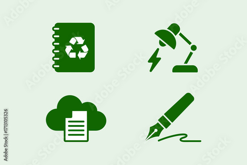 Eco-friendly digital and office icons for sustainable business and technology concepts vector