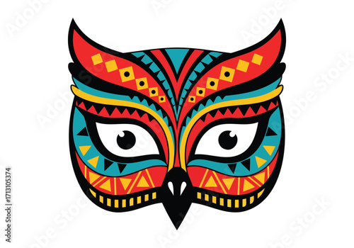 Vibrant tribal owl mask illustration