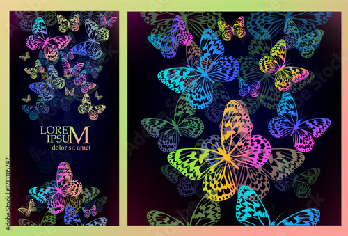 Background with gradient butterflies. hand drawn. Not AI, Vector illustration.